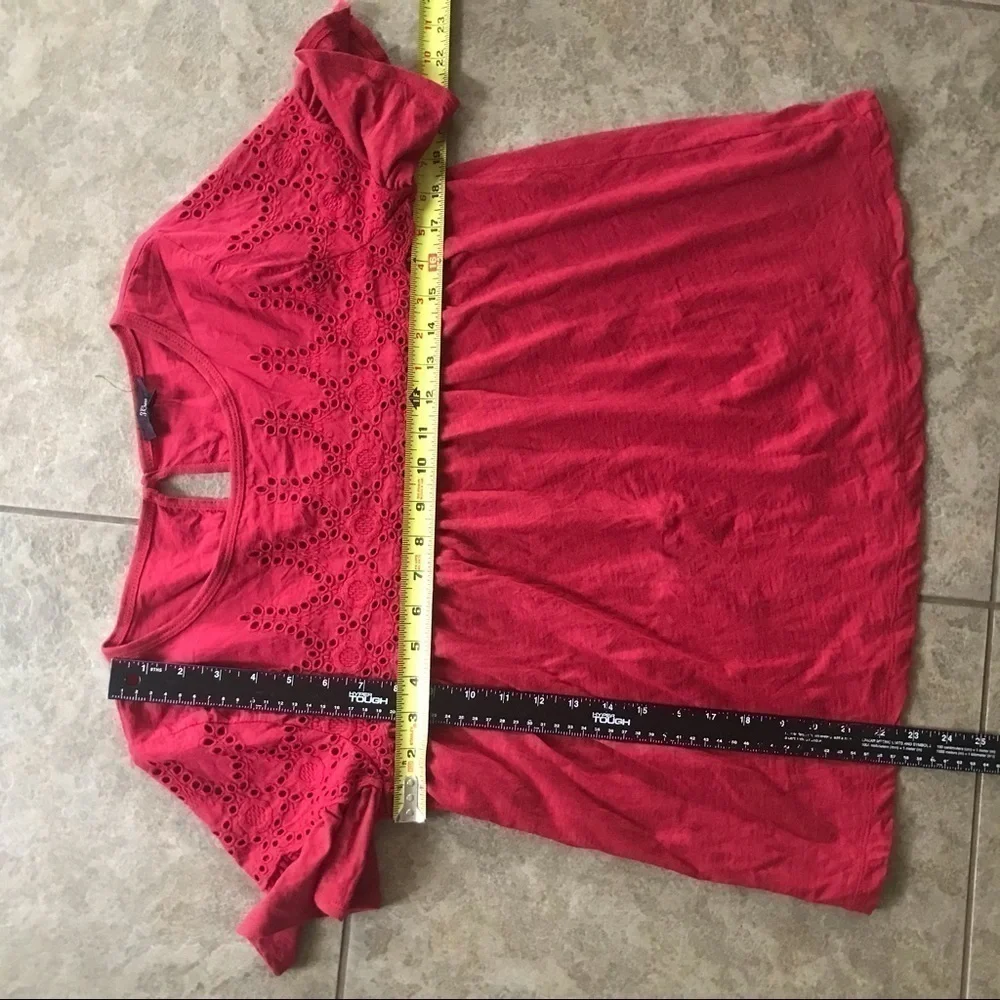 J crew flutter sleeve ruffle Eyelet lace top in vintage red cotton size small